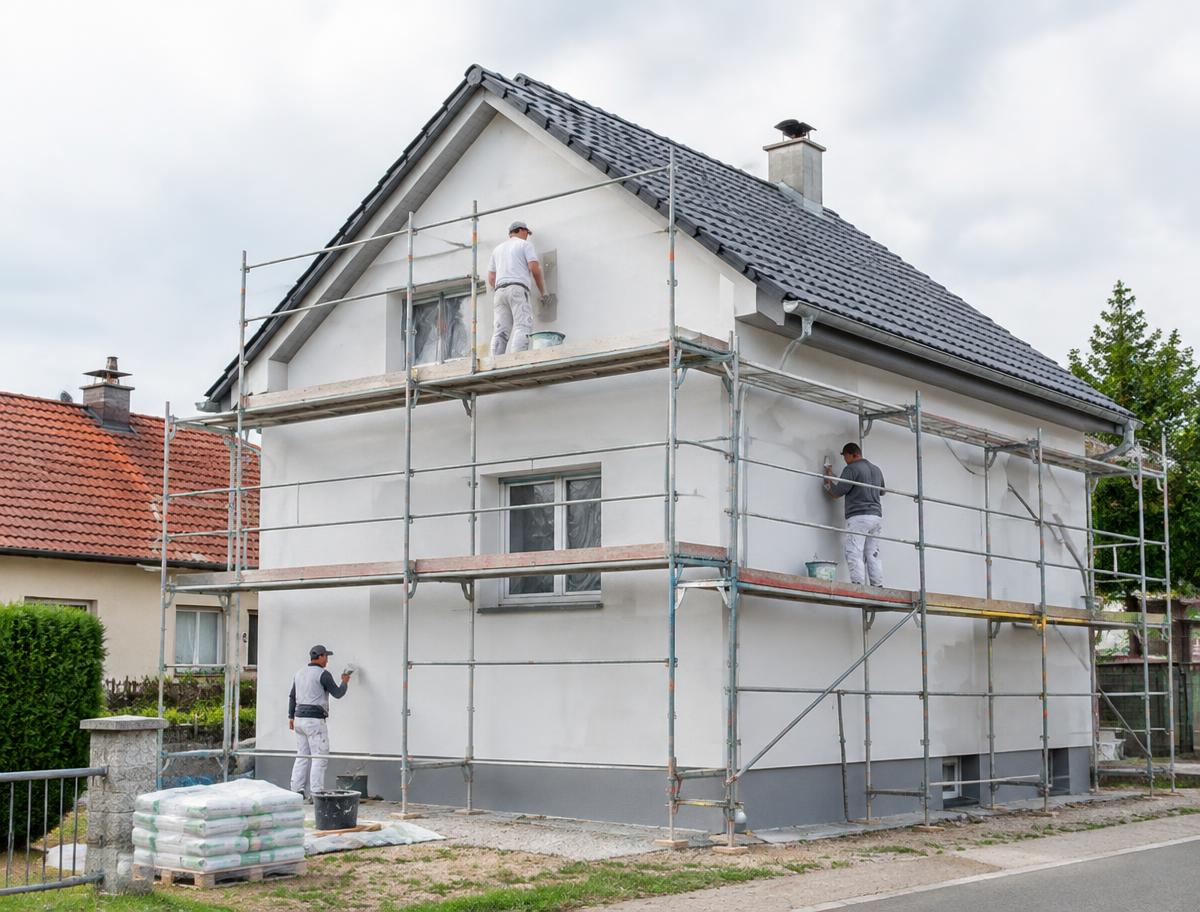 Práce na nové fasádě rodinného domu